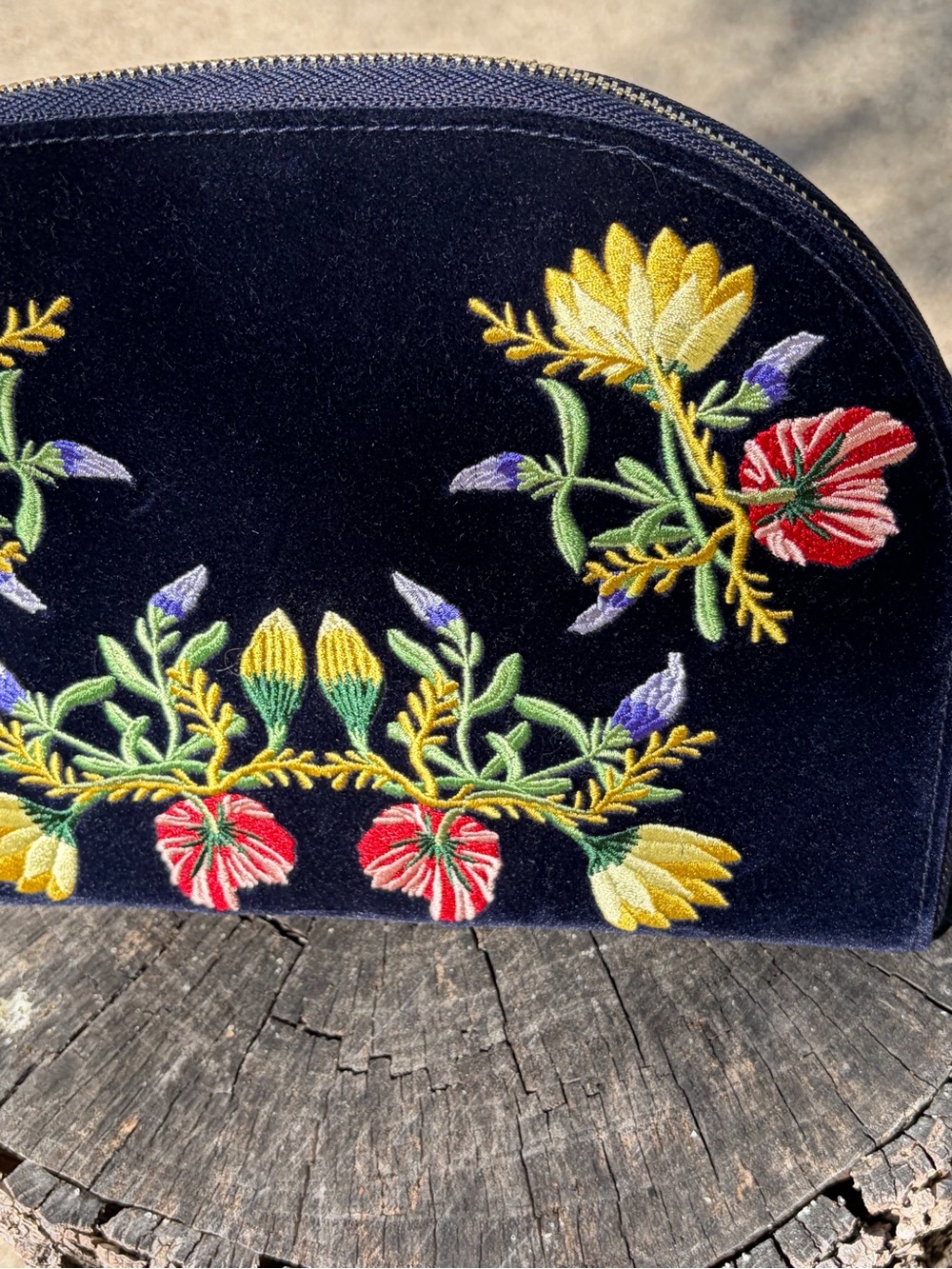 WOLF Navy Velvet Embroidered Floral Jewelry case in Navy NWOT - Picture 3 of 11